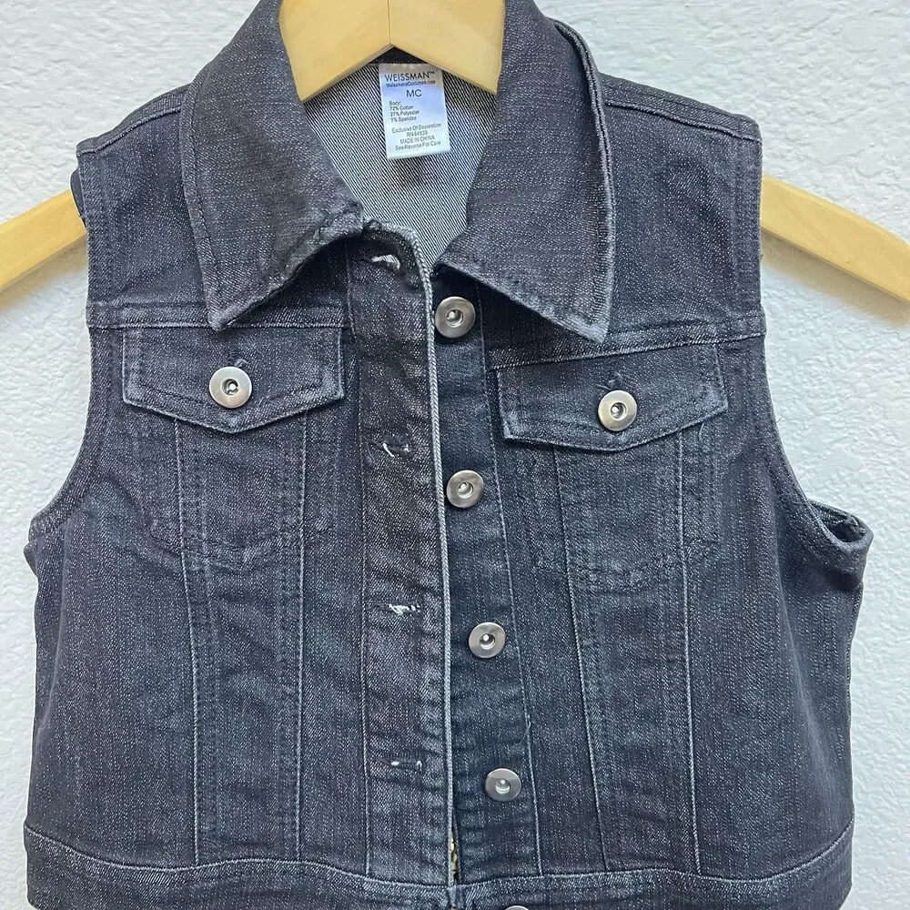 Weissman Size Child Medium Gold Digger Dance Costume Black Gold Sequin Jean Vest